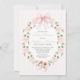 Convites Vintage Pink bow Girl Baby Shower 