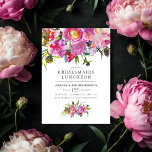 Convites Vintage Pink Bridesmaids Floral Bridesmaids Lunche<br><div class="desc">Pêonias cor-de-rosa pinceladas lanches florais convites com sotaques de verde roxo e sábio.</div>