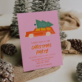 Convites Vintage Pink Colorida de Natal Red Car Festa Diver