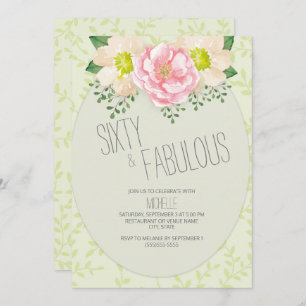 Convites Vintage Pink Cream Floral Greenery 60º Aniversário