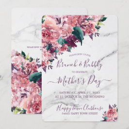 Convites Vintage Pink Floral Marble Dia de as mães Brunch
