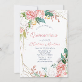 Convites Vintage Pink Floral Quinceañera Aniversário