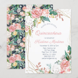 Convites Vintage Pink Floral Quinceañera Aniversário