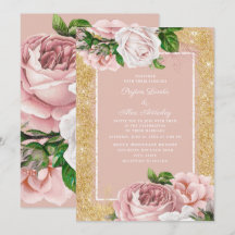 Vintage Pink Floral Rosa Dourado Casamento Leve
