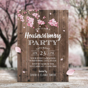 Convites Vintage Pink Floral Rustic Barn Wood Housearming