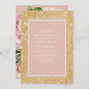 Convites Vintage Pink Flowers Dourado Chá de panela Leve