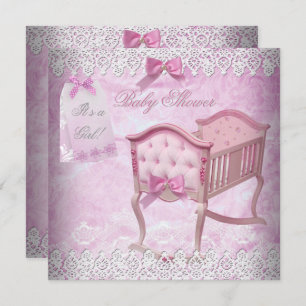 Convites Vintage Pink Girl Lace Crib