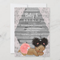 Vintage Pink Lace Rustic Baby Brunt Convide