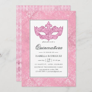 Convites Vintage Pink Mascarada Quinceañera
