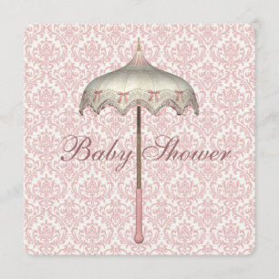 Convites Vintage Pink Parasol Umbrella Baby Girl Chá