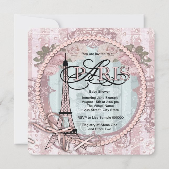 Convites Vintage Pink Paris Baby Shower Invations (Frente)