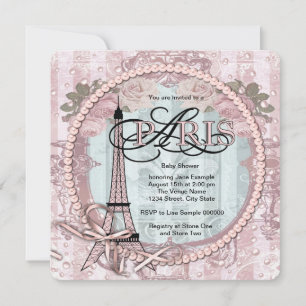Convites Vintage Pink Paris Baby Shower Invations