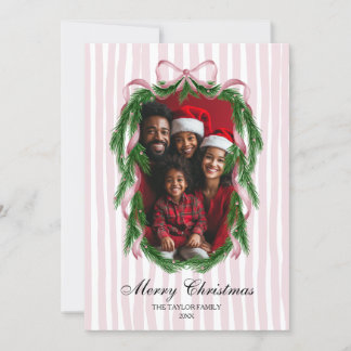 Convites Vintage Pink Ribbon Wreath Feliz Foto de Natal