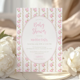 Convites Vintage Pink Rose Baby Shower 