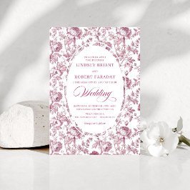 Convites Vintage Pink Rose Pattern Toile Wedding Invitation