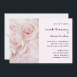 Convites Vintage Pink Roses & Elegant Lace - Casamento<br><div class="desc">Um convite de casamento com uma fotografia de um buquê de rosas cor-de-rosa colocadas num local coberto por rendas. Vintage elegance.</div>