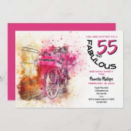 Convites Vintage Pink Watercolor Bicicleta Girly Aniversári