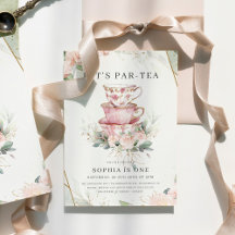 Vintage Pink Watercolor Tea Party - primeiro anive