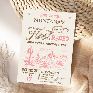 Convites Vintage Pink Western Desert Rodeo primeiro anivers