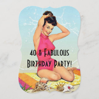 Convites Vintage Pinup Girl and Sea Shell Party