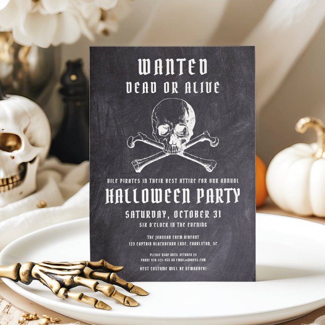 Convites Vintage Pirata Skull & Bones Black Halloween Party (Vintage Pirate Skull & Bones Black Halloween Party Invitation)