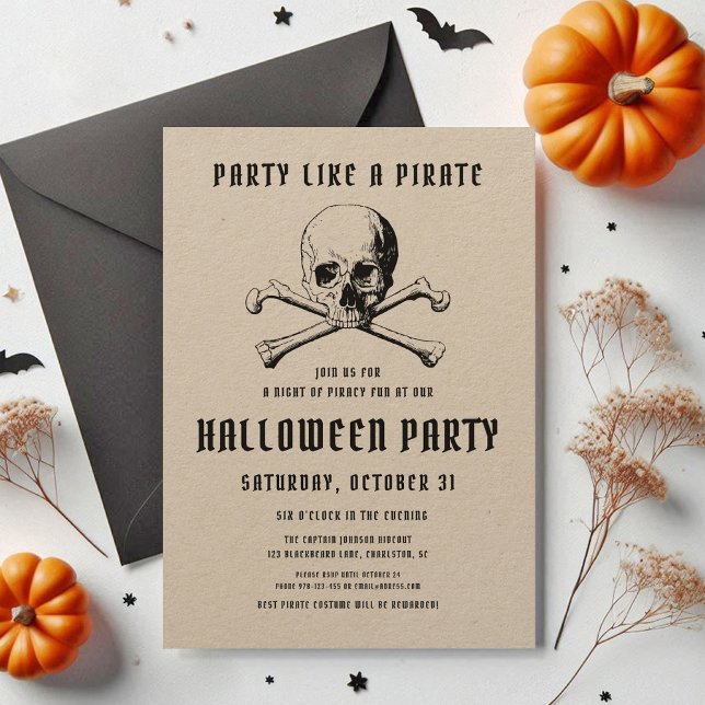 Convites Vintage Pirate Skull & Bones Halloween (Vintage Pirate Skull & Bones Halloween Invitation)