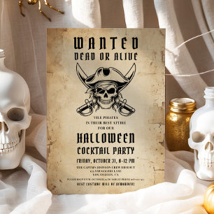 Convites Vintage Pirate Skull Halloween Cocktail