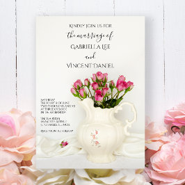 Convites Vintage Pitcher com Casamento de Rosas Rosa