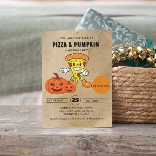 Convites Vintage Pizza e Pumpkin com a festa de halloween