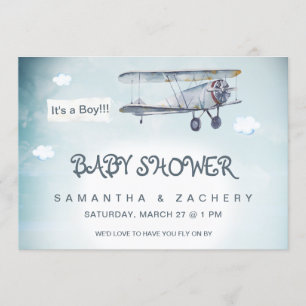 Convites *~* Vintage Plane Clouds Banner Baby Boy Chá