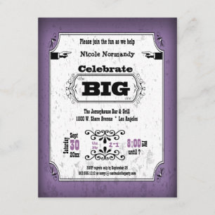 Convites Vintage Plum Grunge Faux Playbill Aniversário