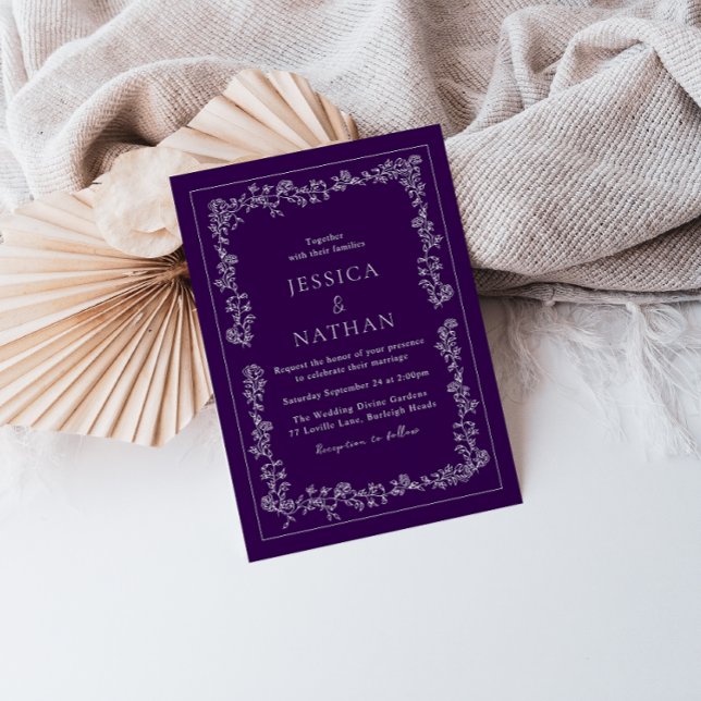 Convites Vintage Plum & White Floral Weding (Criador carregado)