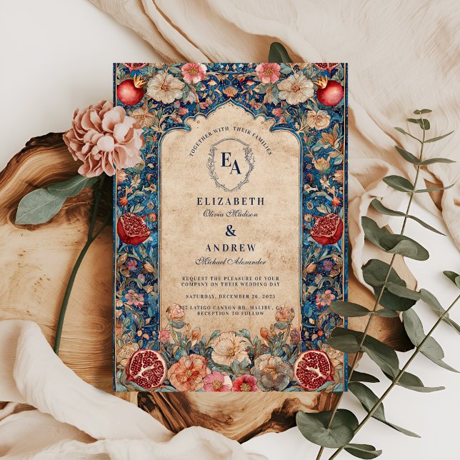 Convites Vintage Pomegranate Botanical Wedding (Criador carregado)