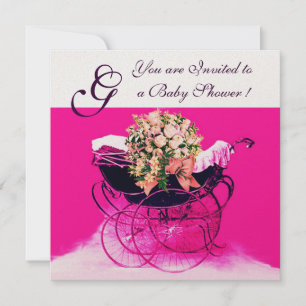 CONVITES VINTAGE PRAM COM MONOGRAMA DE CHÁ DE FRALDAS DE FL