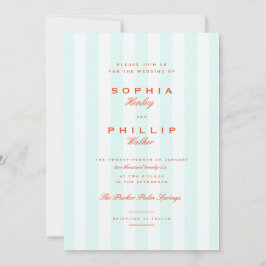 Convites Vintage Preppy Stripes Teal Orange Weding