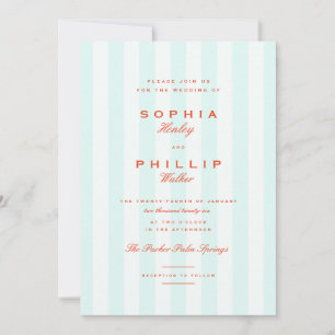 Convites Vintage Preppy Stripes Teal Orange Weding