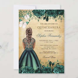 Convites Vintage Princesa Borboleta Verde Quinceañera