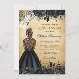 Convites Vintage Princess Black Butterfly Quinceañera