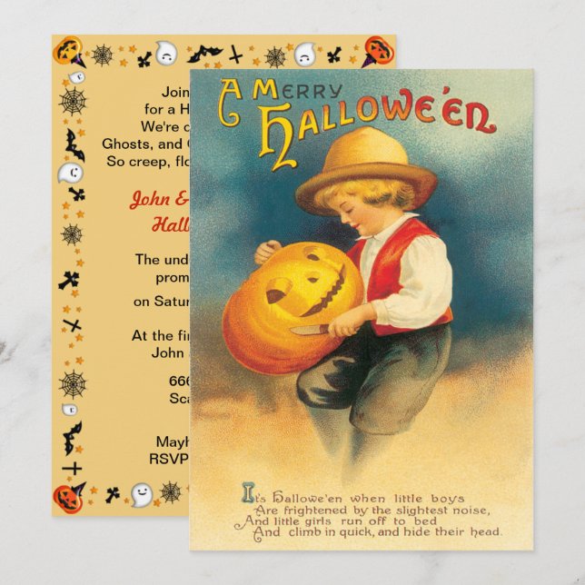 Convites Vintage Pumpkin Carving Halloween (Frente/Verso)