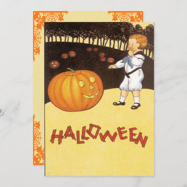Convites Vintage Pumpkin Patch Halloween (Frente/Verso)