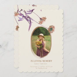 Convites Vintage Purple Cream Floral Photo Funeral Program