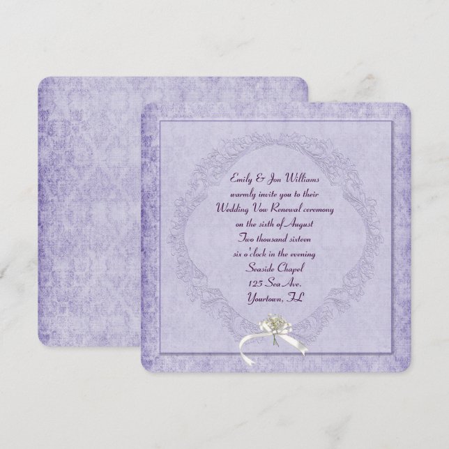 Convites Vintage Purple Damask (Frente/Verso)