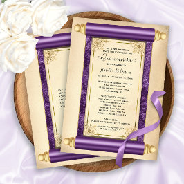 Convites Vintage Purple Dourada Scroll Elegante Quinceañera
