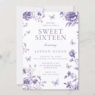 Convites Vintage Purple Floral Sweet 16 Party