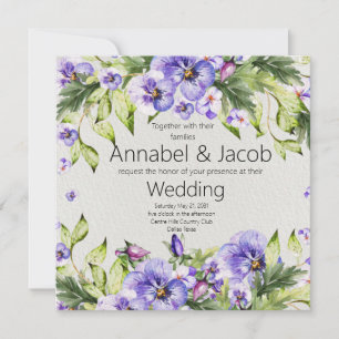 Convites Vintage Purple Pansy Square Weditation