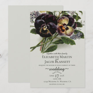 Convites Vintage Purple Pansy Wedding