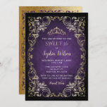 Convites Vintage Purple Princesa Dourada Tiara Sweet 16<br><div class="desc">Elegante Vintage Purple Dourada Princesa Tiara Sweet 16 Aniversário</div>