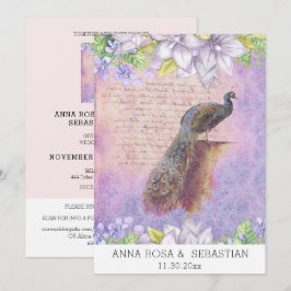 Convites *~* Vintage QR RSVP Peacock Victorian AR24 Wedding