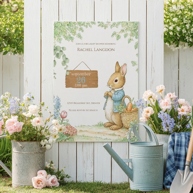 Convites Vintage Rabbit Garden Baby Shower  (Criador carregado)