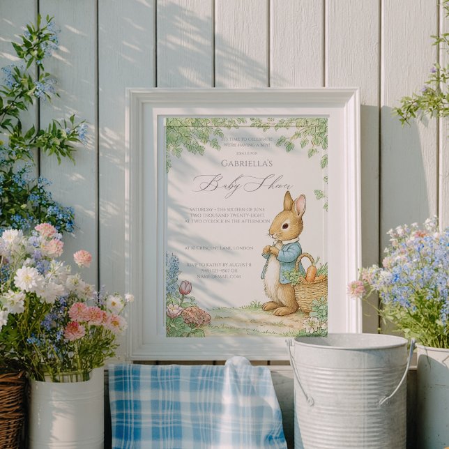 Convites Vintage Rabbit Garden Baby Shower (Criador carregado)